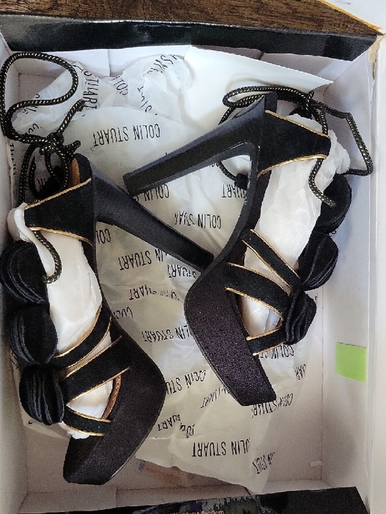 Colin Stuart Shoes - Colin Stuart for Victoria's Secret Black & Gold Heeled Tie-up Shoes